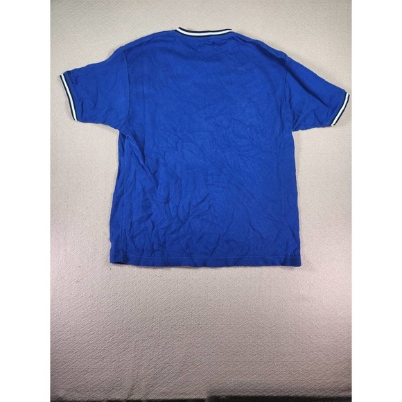 Badge Shirt Mens Medium M Stretch Blue Regular Short Sleeve V Neck Y2K NWT A3 - Picture 8 of 12